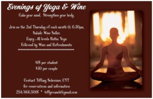 Yoga & Wine, 3 rdThursday each month