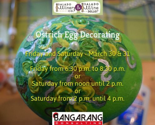 Ostrich Egg Decorating starts Friday, March 30 at 6:30 or Saturday, March 31 at 12 noon or 2 pm